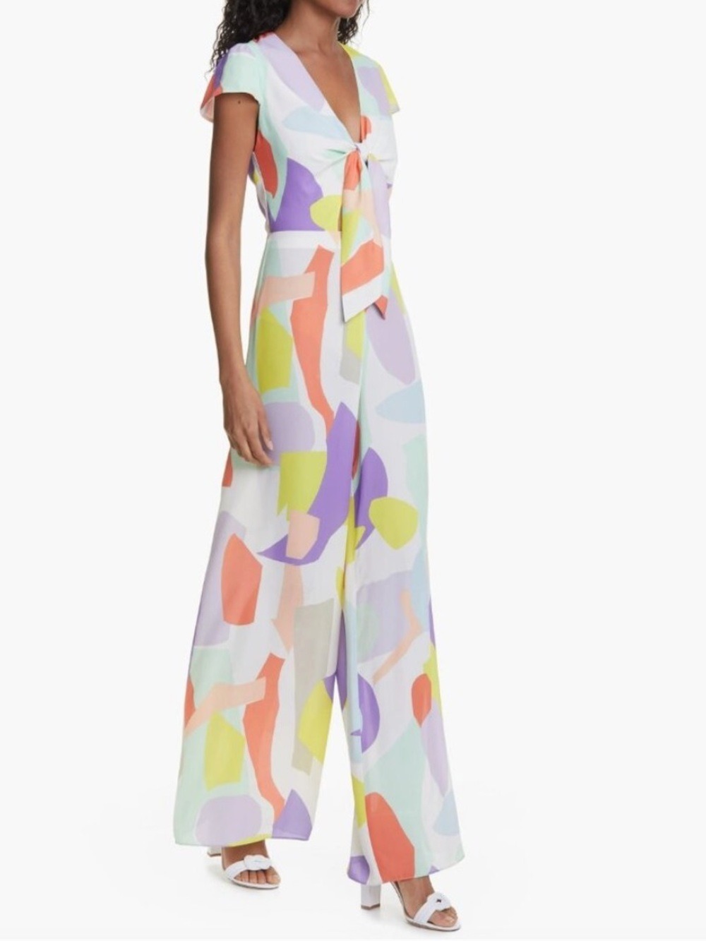 Alice + Olivia Sierra Abstract Tie-Front Wide-Leg Jumpsuit size 4 NWT